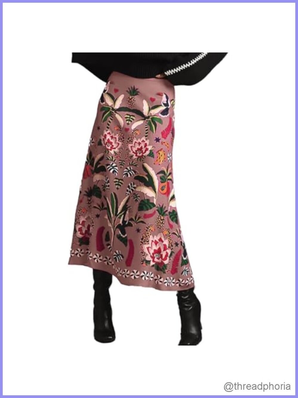Women's Satin Midi Skirt High Waist A-Line Floral Print